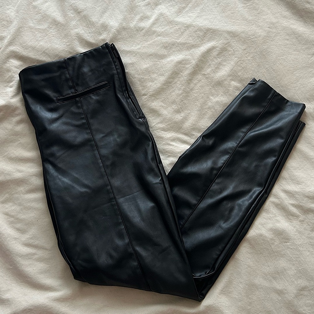 Zara Faux Leather Skinny Trouser with Zipped Slit
